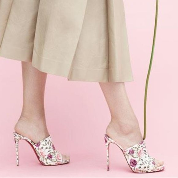 Christian Louboutin PIGAMULE 120 Floral Watersnake Heel Mule Sandals Shoes - Picture 2 of 14